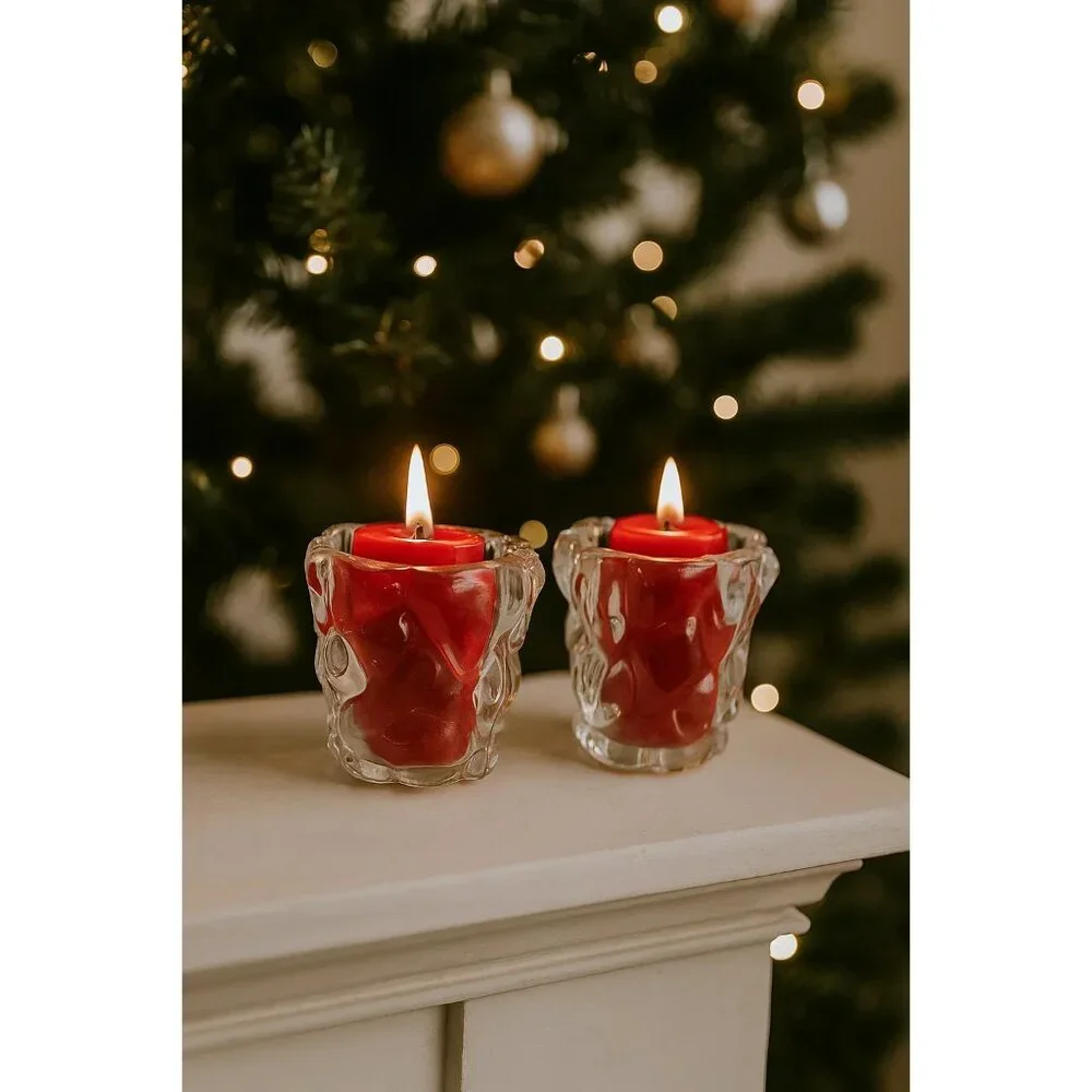 Partylite Glacier Lights Votive Candle Holders Set Of 2 Clear Glass Retired